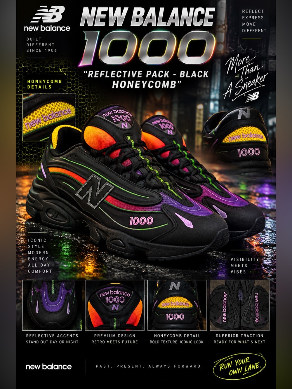 New!🔥New Balance 1000 "Reflective Pack - Black Honeycomb"!🔥